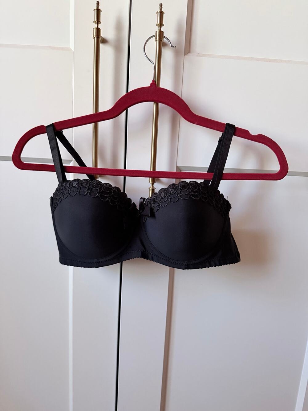 black balconette bra with bow